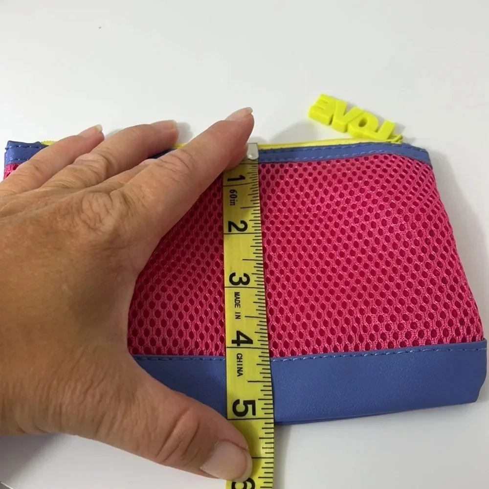 NWOT Pink Blue‎ and Yellow Mesh Makeup Bag